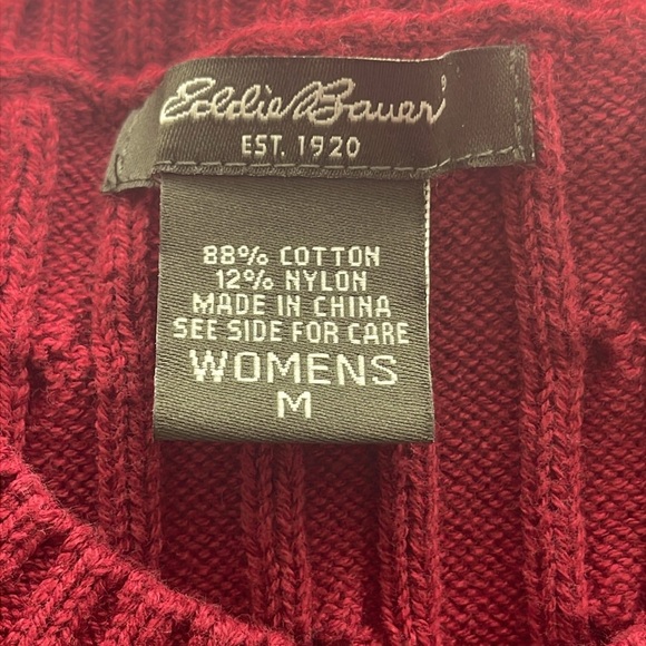 Eddie Bauer Red/Maroon Cable Knit Cardigan Sweater Size M - Picture 3 of 4